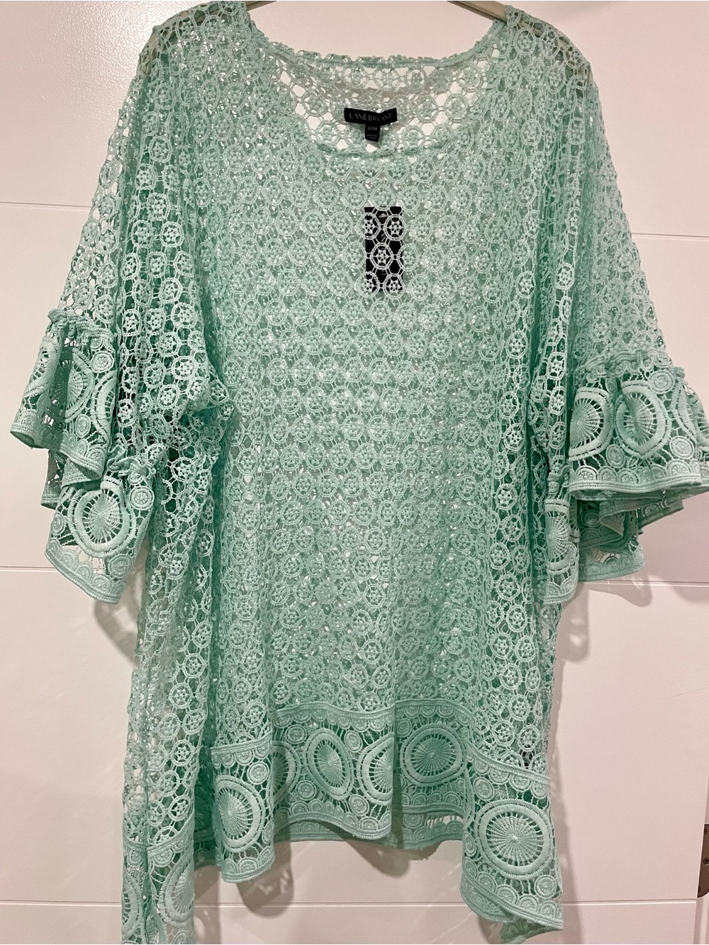 Lively Seafoam Crochet Lace Bell-Sleeve Tunic